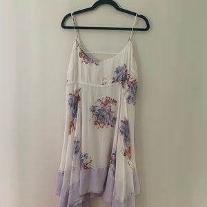 White Floral Slip Dress with Lavender Hem